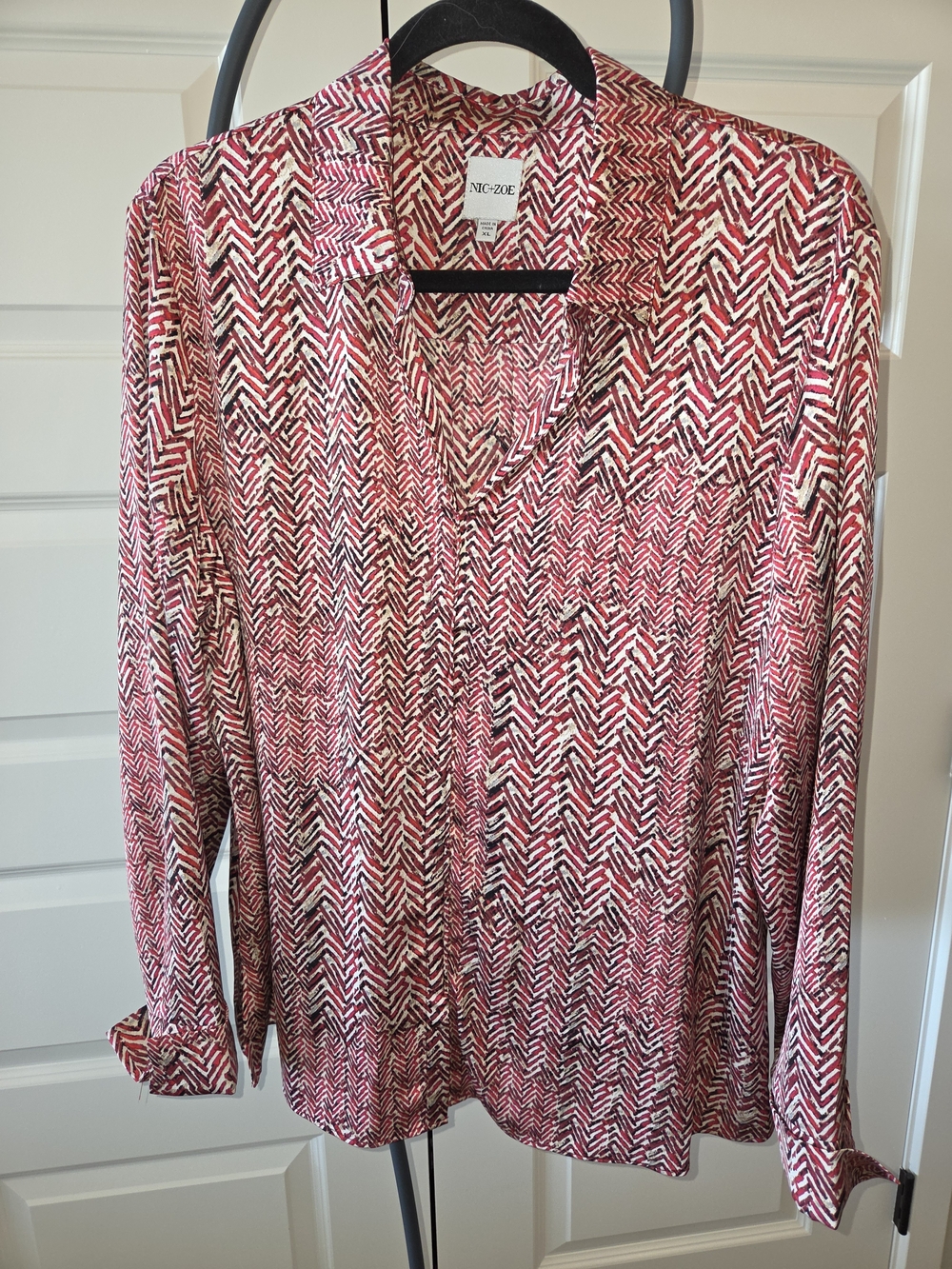 Nic+Zoe Womens Pink Patterned Long-Sleeve Shirt